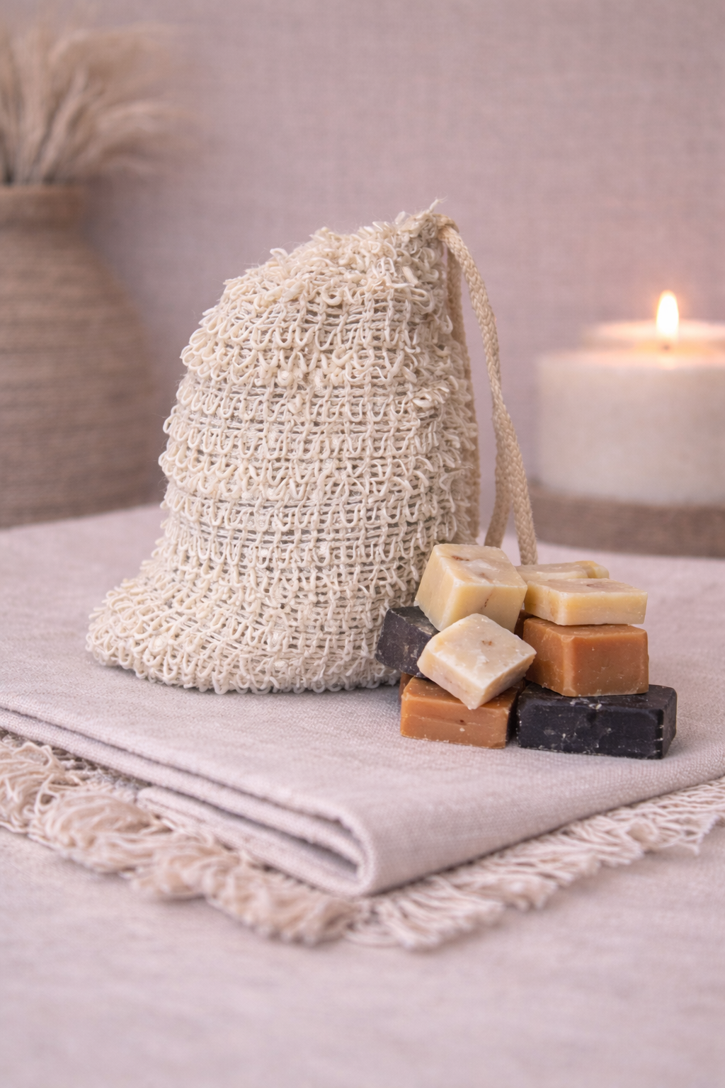 Exfoliating Sisal Soap Sack with 5oz Soap Pieces